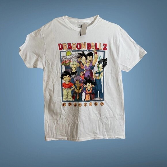 NWT Women's Graphic Dragon Ball Z T-shirt Cartoon Kanji Characters SZ S - Picture 1 of 6